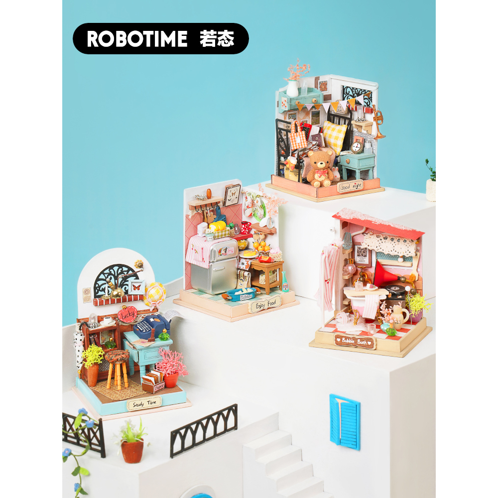 Robotime Rolife DIY Wooden Miniature Dollhouse Holiday Living Room ...