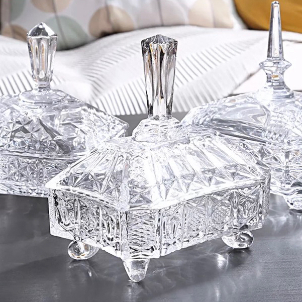 Wahi Homeware Square Sugar Bowl Crystal Glass Candy Canister Balang Kaca Storage Jar Bekas