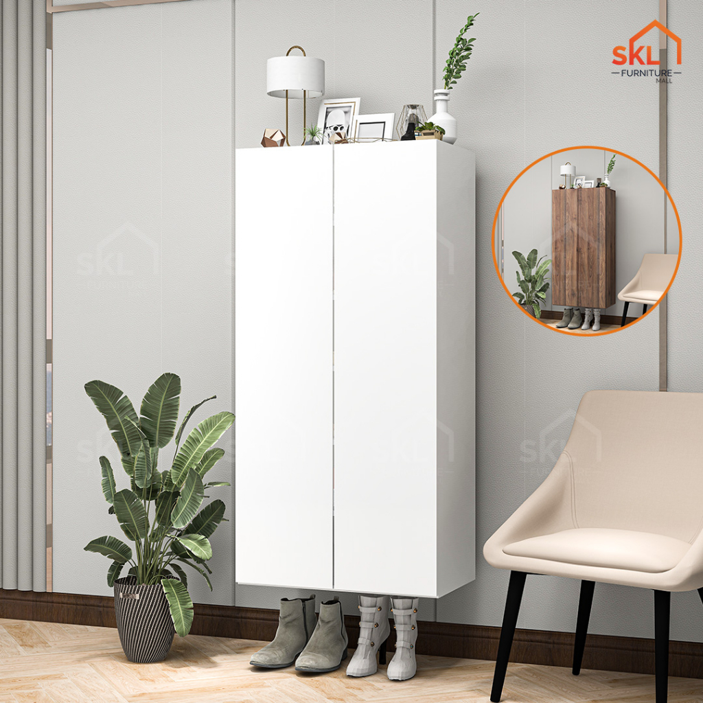 4FT Tall WALL MOUNT SHOE 2 Door With 6Tiers Shoes Rack