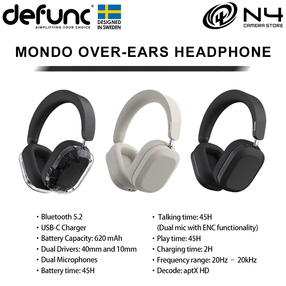 Defunc Mondo Over-Ears Headphones Bluetooth 5.2 Play time 45 Hours