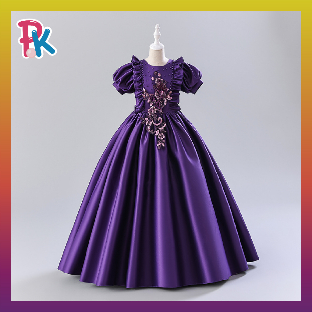 7 12 Yrs Kids Princess Dress Gaun Puteri Party Wedding Dress Floral Ribbon Design Shopee Malaysia