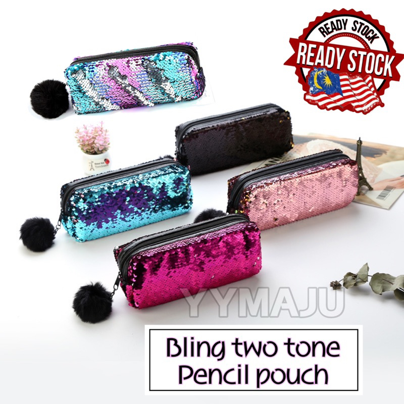 Bling pencil pouch with fluffy keychain Shopee Malaysia
