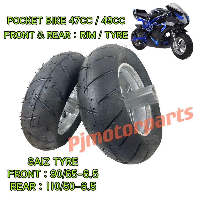 RIM & TYRE TUBELESS ( 110/50-6.5 90/65-6.5 ) FRONT REAR 47CC 49CC ...