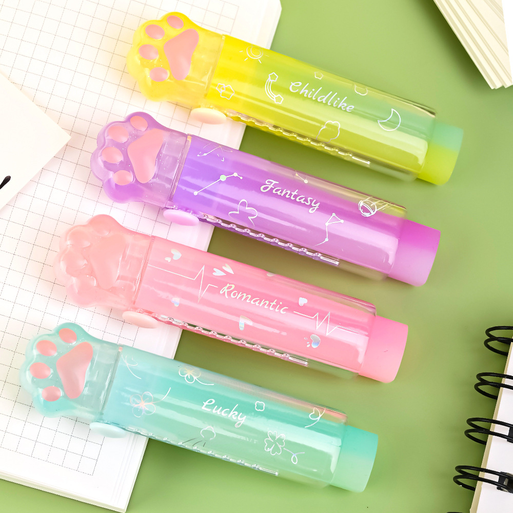 Cat Claw Colorful Gradient Push Pull Sliding Jelly Long Eraser ...