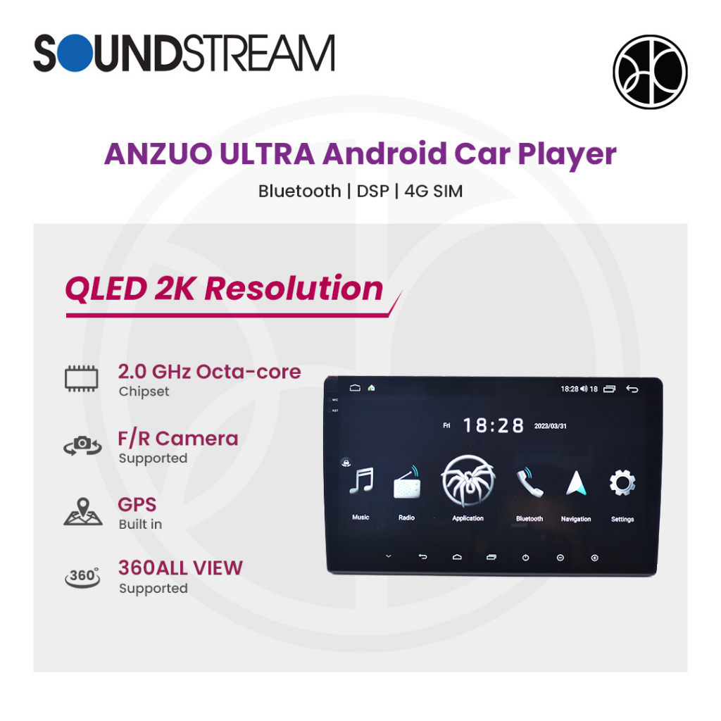 Soundstream ANZUO ULTRA Android Car Player QLED 2K 360 Cam Supported