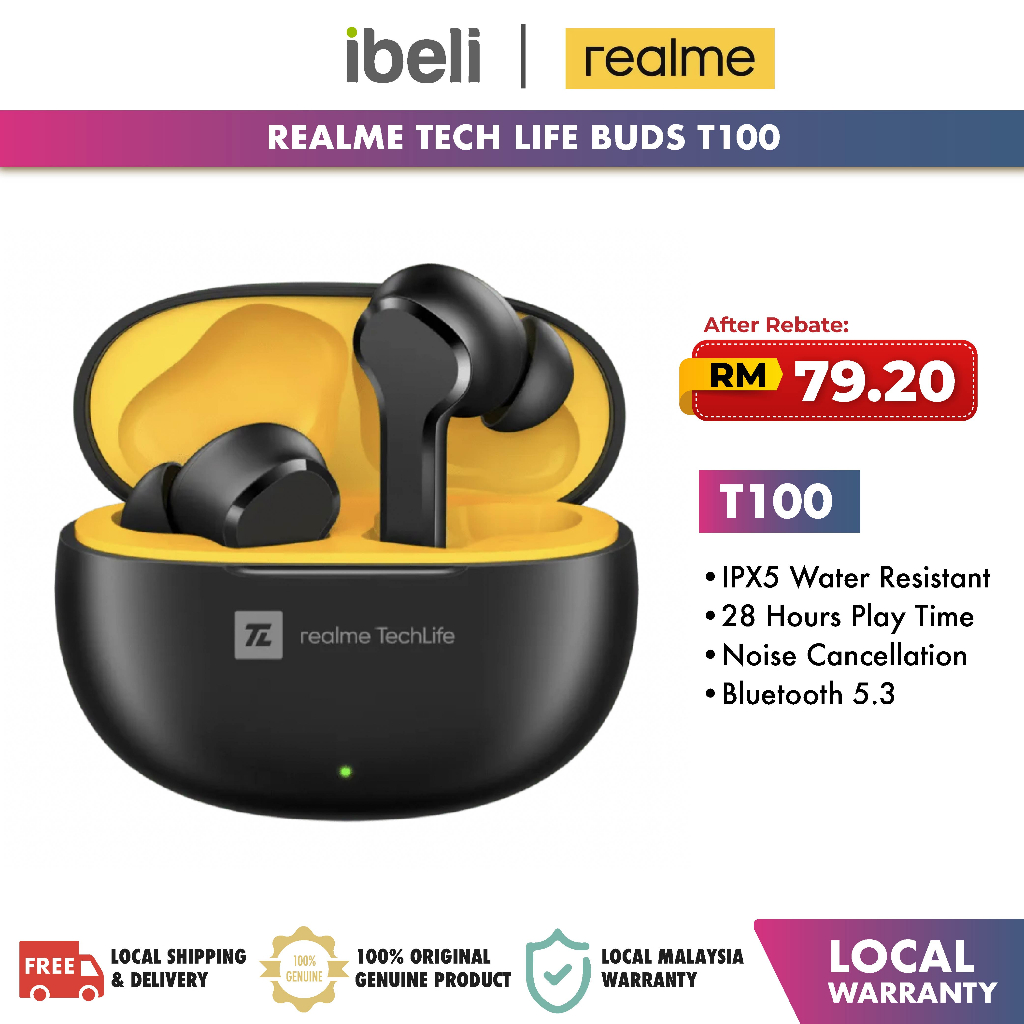 realme Buds T100 TWS Earphone True Wireless AI Noise Cancelling ...