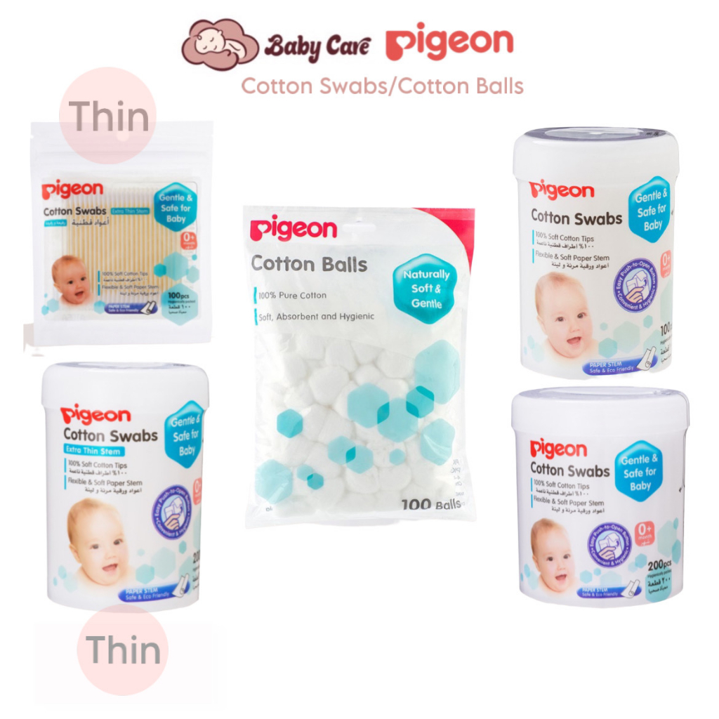 PIGEON Baby Cotton Balls (100 Balls), Cotton Swabs Case (100s/200s