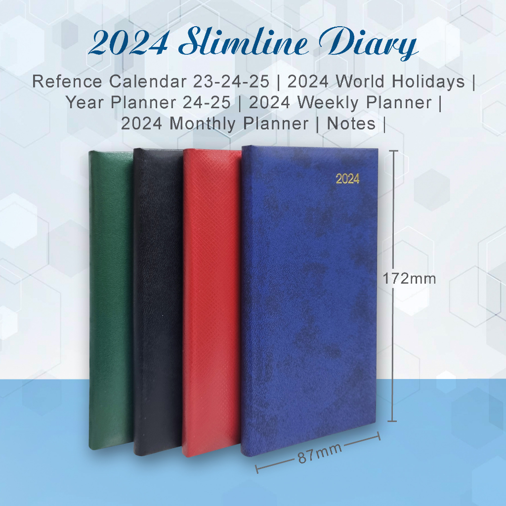 Slimline 2024 Diary Weekly Monthly Year Planner Notebook Journal