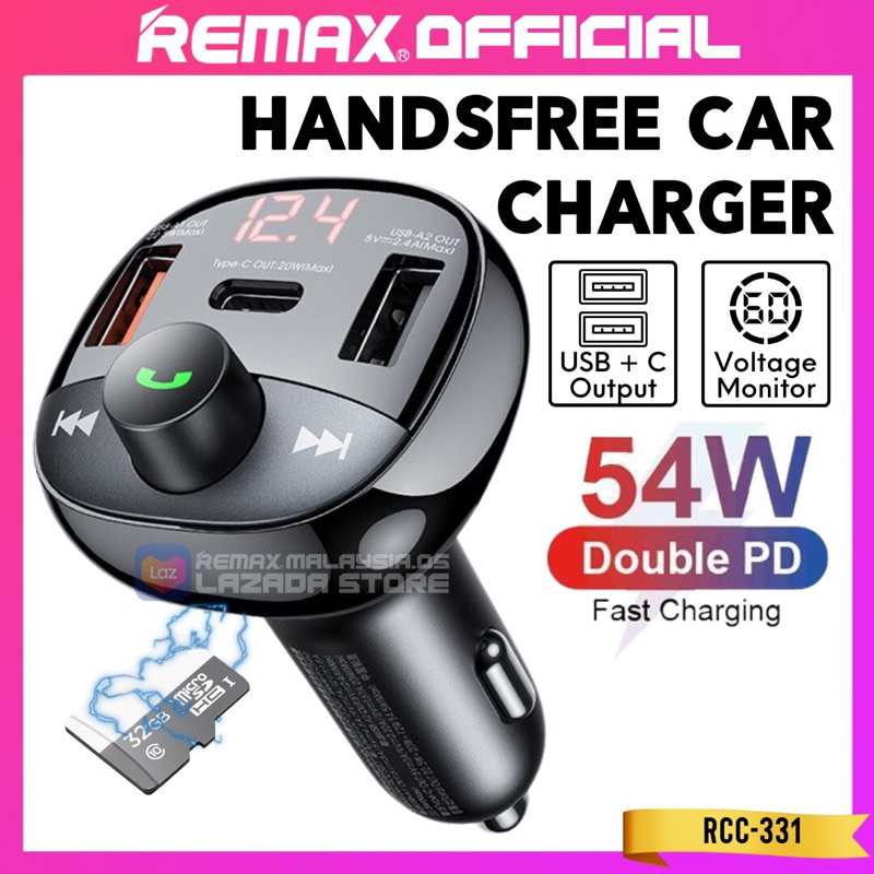 ⭐️ HSP- D2⭐️ORIGINAL Remax RCC-331 FM Transmitter Handsfree Modulator ...
