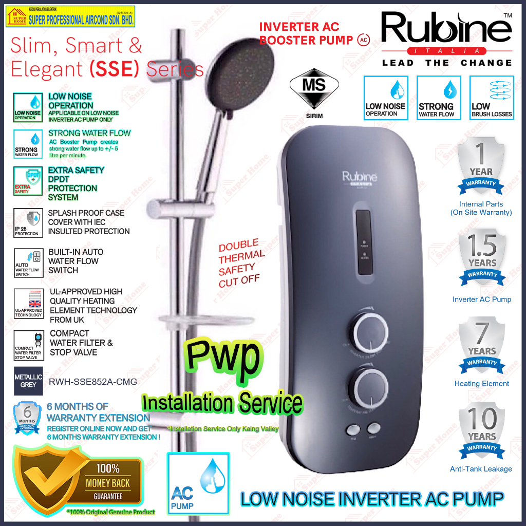 Rubine Water Heater RWHSSE852ACMG ((Metallic Grey)) Instant Water