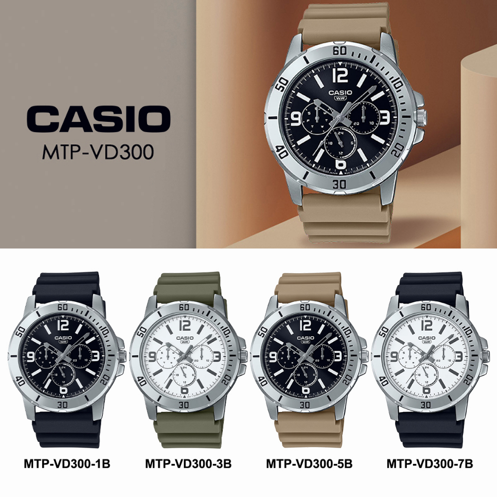 Casio MTP-VD300 Multi Hands Quartz Analog Resin Band Men Watch Jam ...