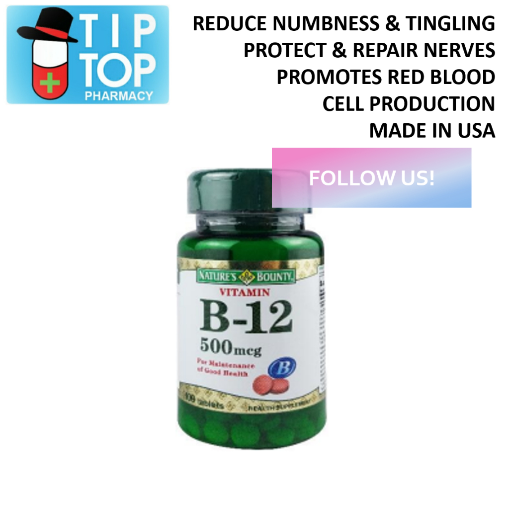 Nature's Bounty Vitamin B12 500mcg 100 Tablets ( cyanocobalamin B12