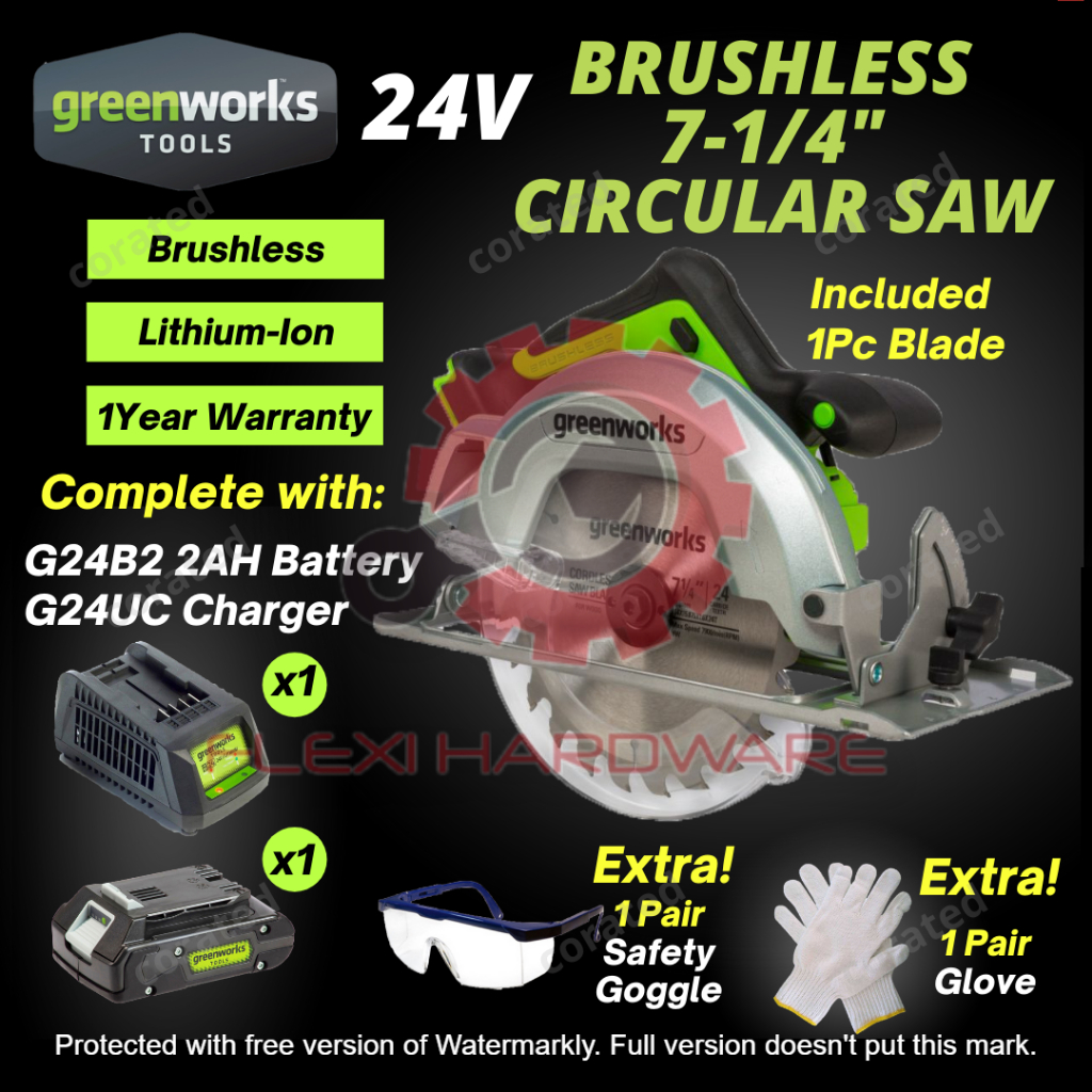 Greenworks 24V Mini Scie Circulaire Brushless Compacte 4-1/2" (6,500 RPM) - Outil Seul