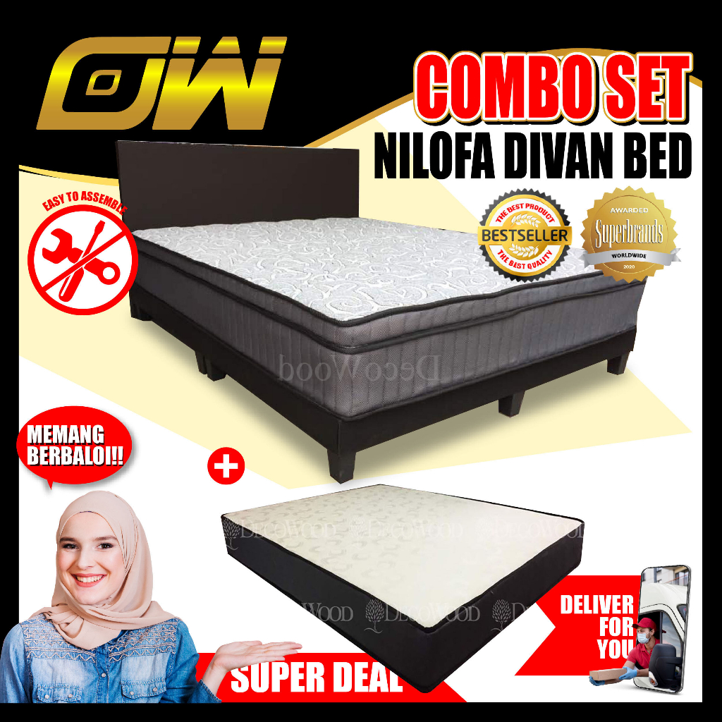 Set] Nilofa Queen Divan Bed With 8Inch Queen Size Mattress