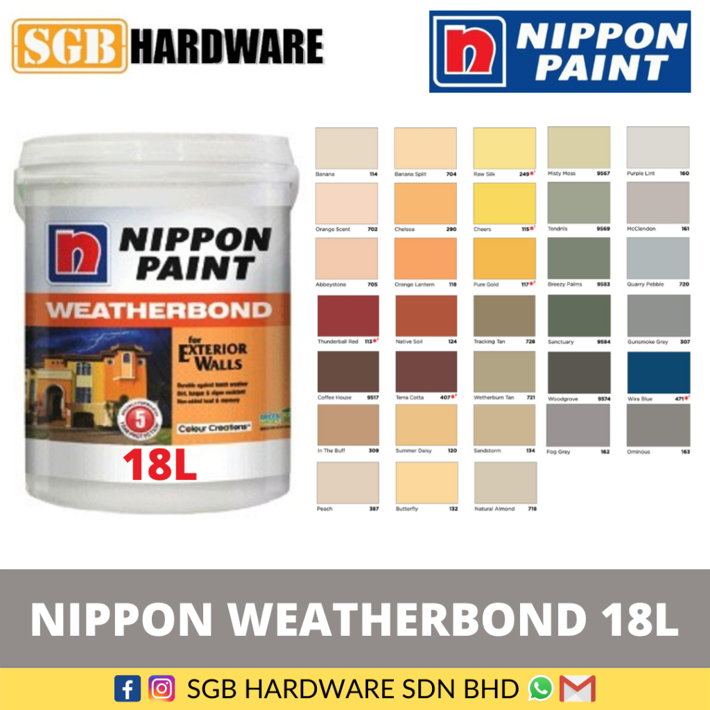 Nippon Paint Weatherbond 18Litre / Exterior Wall Paint 18L Shopee