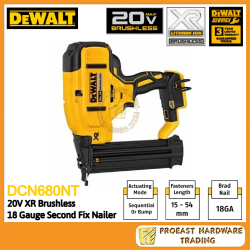 DEWALT [DCN680NT] 20V XR Brushless 18 Gauge Second Fix Nailer (BARE