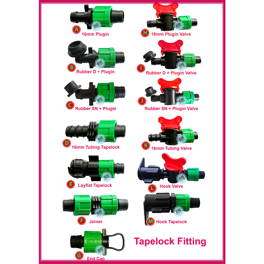 (16mm) Drip tape Fitting Join Take Off Valve End Cap Poly Pipe Tubing