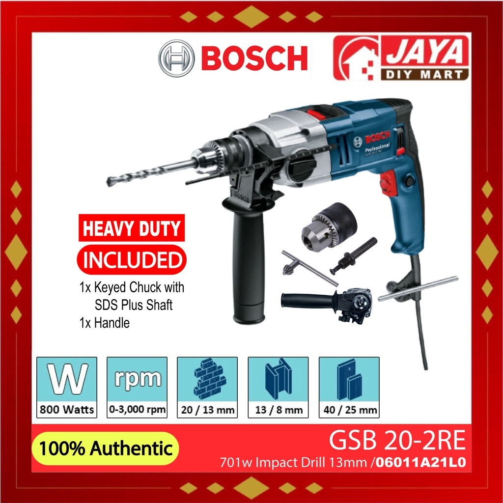 Bosch GSB 20-2RE Impact Drill 06011A21L0 (1 Year Warranty) | Shopee ...