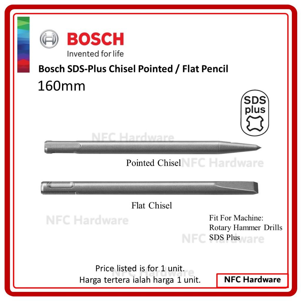 BOSCH SDS-Plus Pointed Chisel / Flat Chisel 160mm (2608690120 ...
