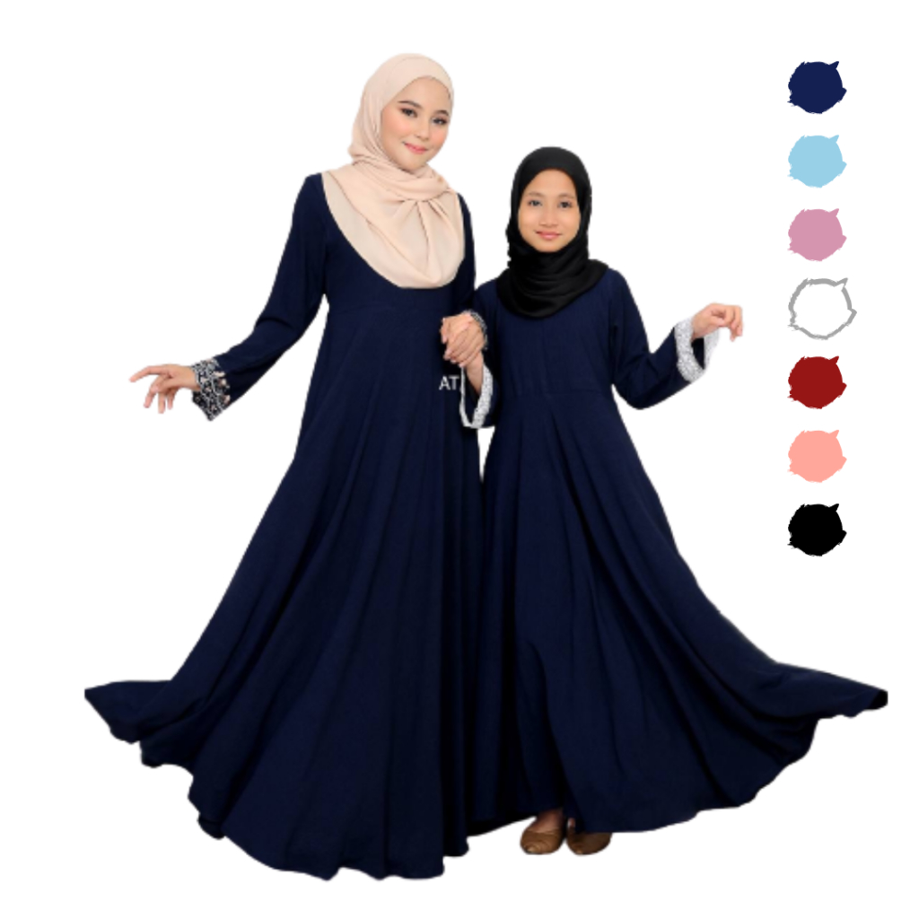 Jubah Dress Cinderella Princess Kembang Labuh Sulam Navy Baby Blue