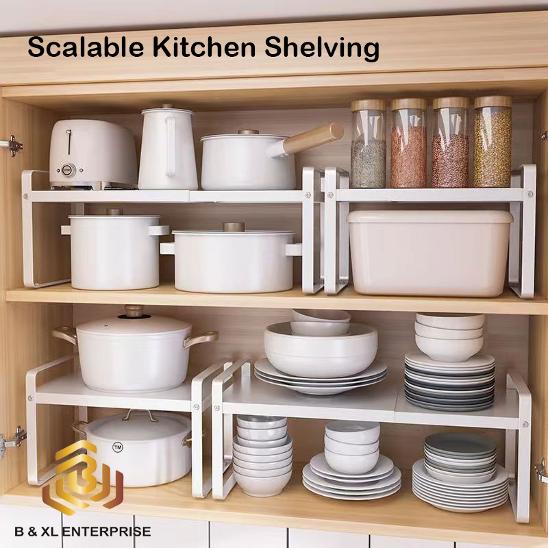 B & XL Retractable kitchen storage rack, countertop cabinet partition ...