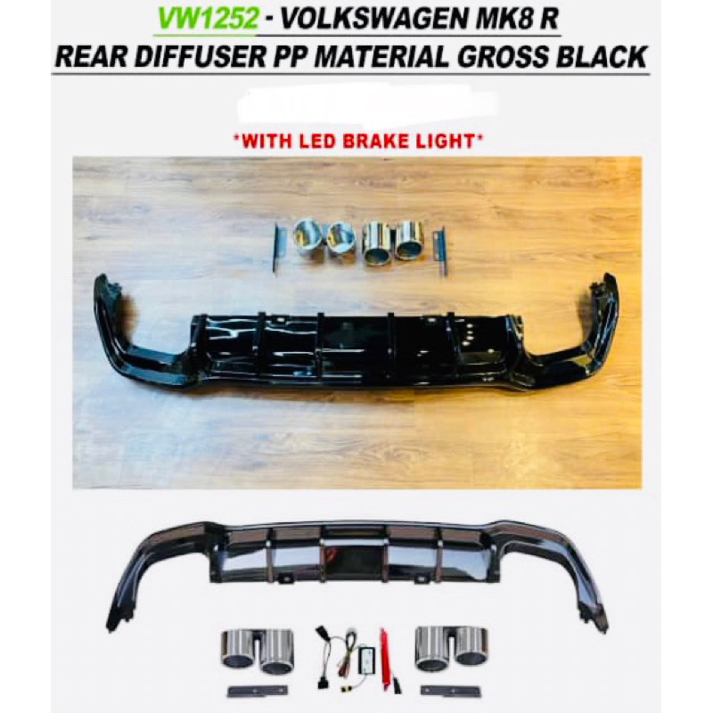 Volkswagen Golf MK8 GTI R Line Style side rear diffuser skirt lip ...