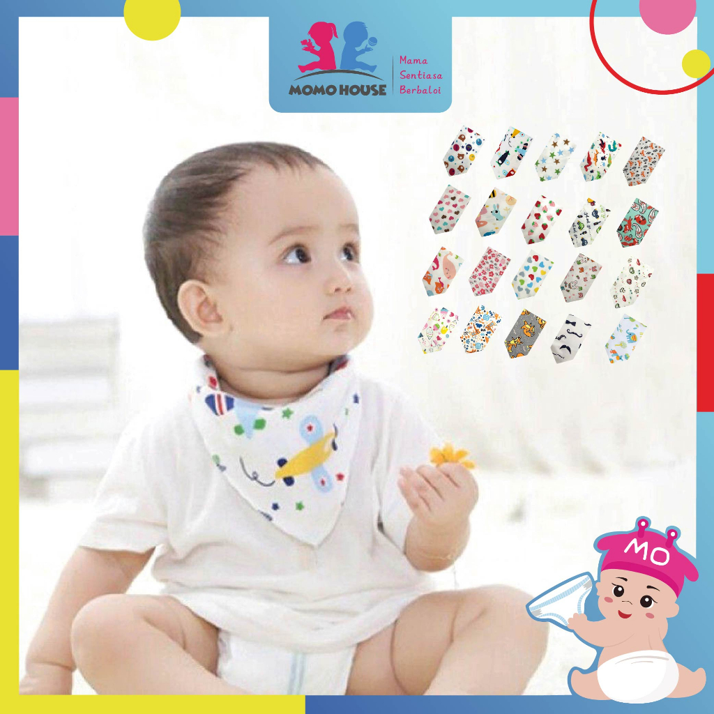 Baby Bibs Toddler Cotton Triangle Bib With Button (20 Design) Shopee