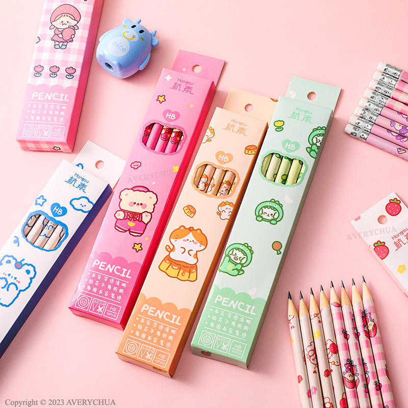 Pensel 卡通盒装铅笔10支装 Pencil HB 10PCS Cartoon 小学生书写绘画素描笔学生文具HB铅笔带橡皮可爱 ...
