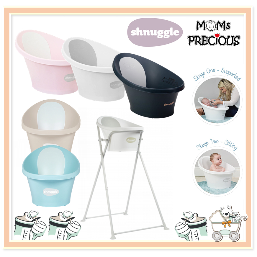Shnuggle Baby Bath Tub with Plug and Foam Backrest / Folding Bath Stand