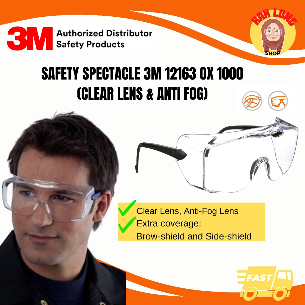 Safety Spectacle 3m 12163 Ox 1000 Clear Lens And Anti Fog Shopee Malaysia