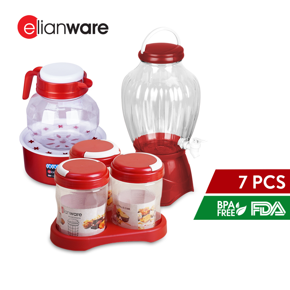 Elianware Big Water Dispenser & Jug Food Container Set (3 Pcs) Shopee