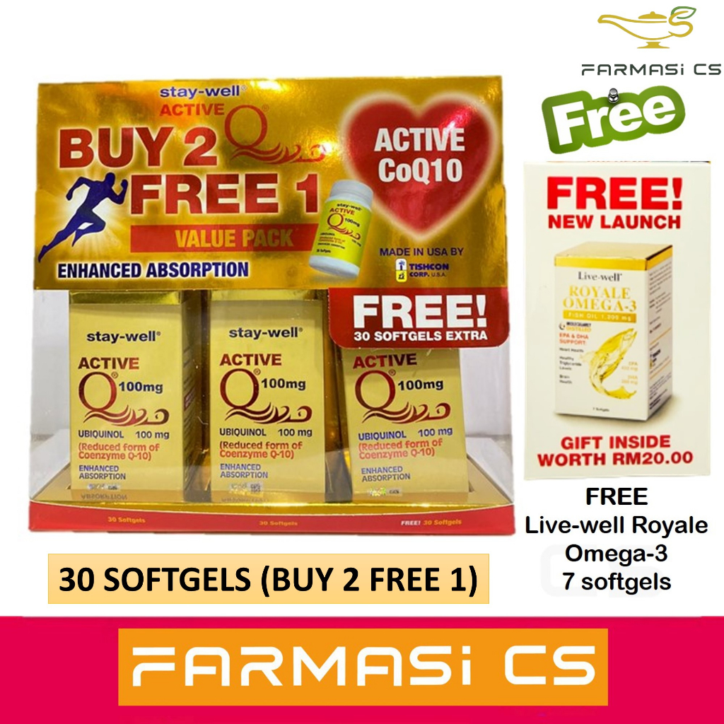 StayWell Active CoQ10 Ubiquinol 100mg 30s (Buy 2 Free 1) FREE Royale