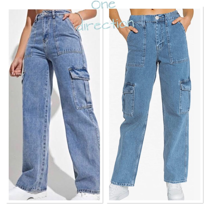 CARGO palazzo jeans women 6.pocket ready stock | Shopee Malaysia