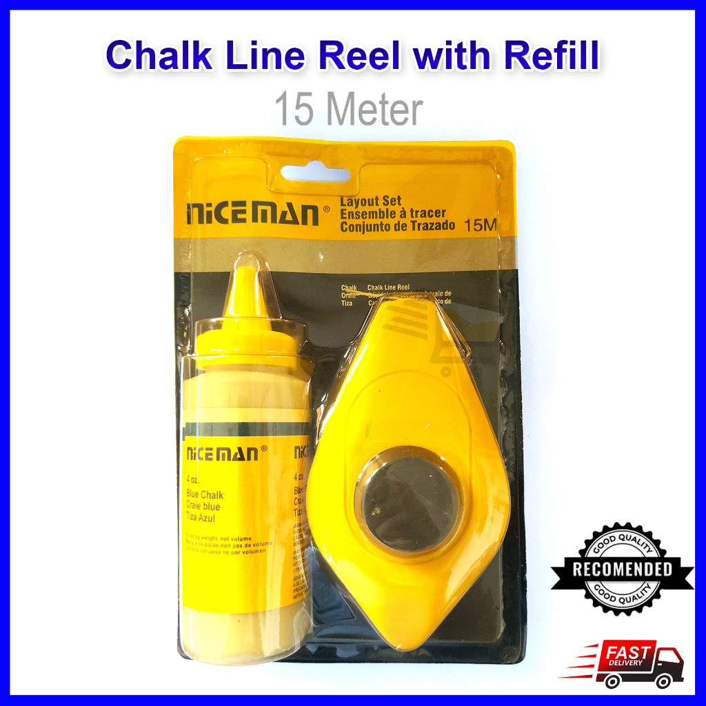 Chalk Line Reel Set With Powder Refill Meter Pengukur Garisan Kapur