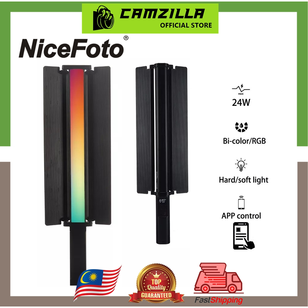 Nicefoto TC-C2 Bi-color RGB 24W Handheld LED Light Wand with Barndoor ...