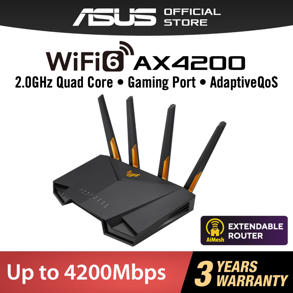 ASUS TUFAX4200 WiFi 6 AX4200 TUF Gaming Wireless Router Dual Band Game Booster Strong Coverage