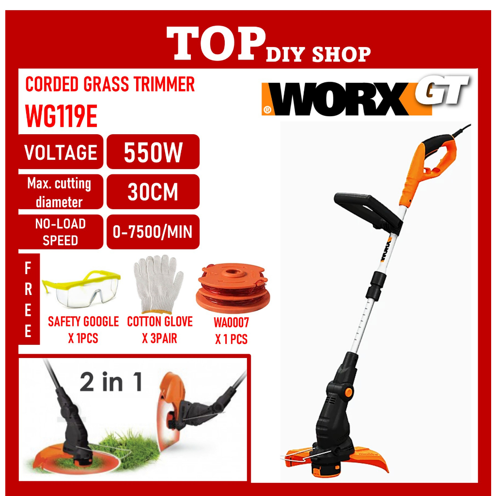 WORX WG119E 550W 30cm Electric Grass Cutter Corded Grass Trimmer Grass