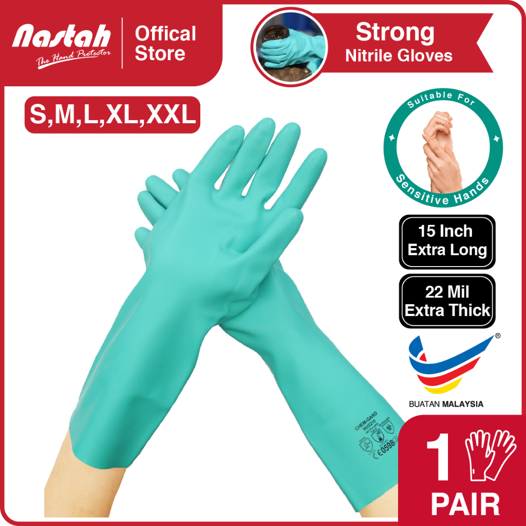 ChemGard Nitrile Gloves NU2215 Green Color 15" Thickest Longest