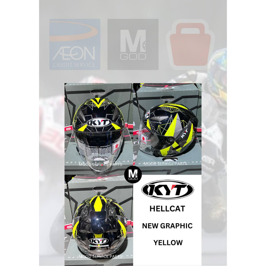 YWHL0030 KYT HELMET NEW GRAPHIC YELLOW KYT HELLCAT KYT HELMET OPEN FACE