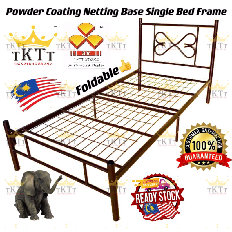 TKTT 3V 2B Foldable Single Size Bed Frame Netting Base Divan Strong Bed ...