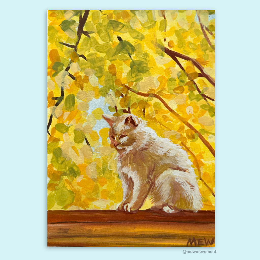 Autumn Cat Postcard, Gouache Painting Animal Postcard, Home Deco ...