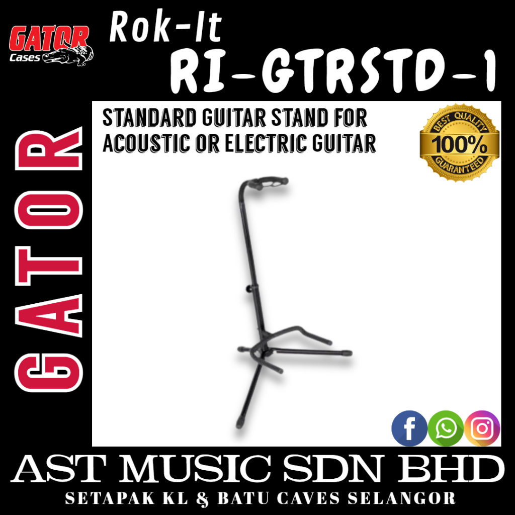 Gator Rok-It RI-GTRSTD-1 Standard Guitar Stand for Acoustic or Electric ...