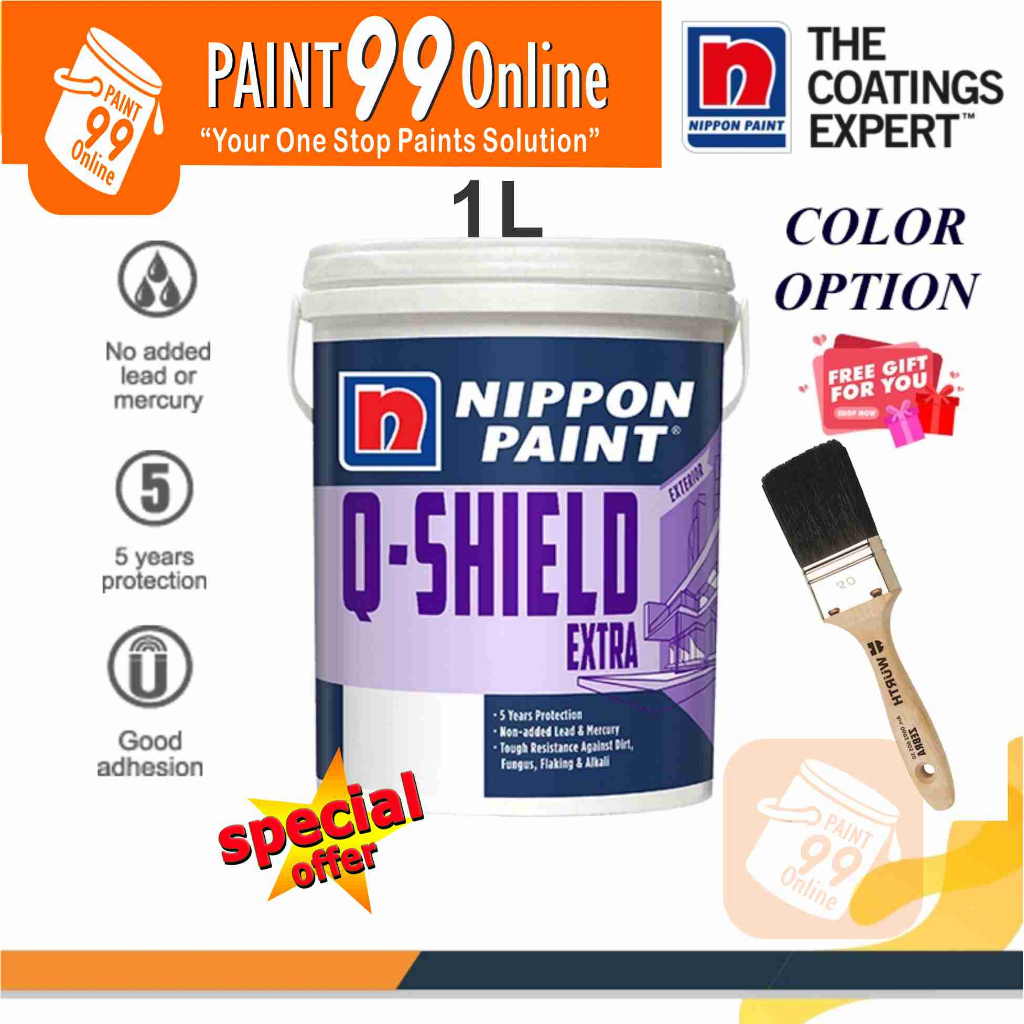 1 LITER NIPPON Q-SHIELD EXTRA / Exterior Paint / Cat Rumah Luar ( FREE ...
