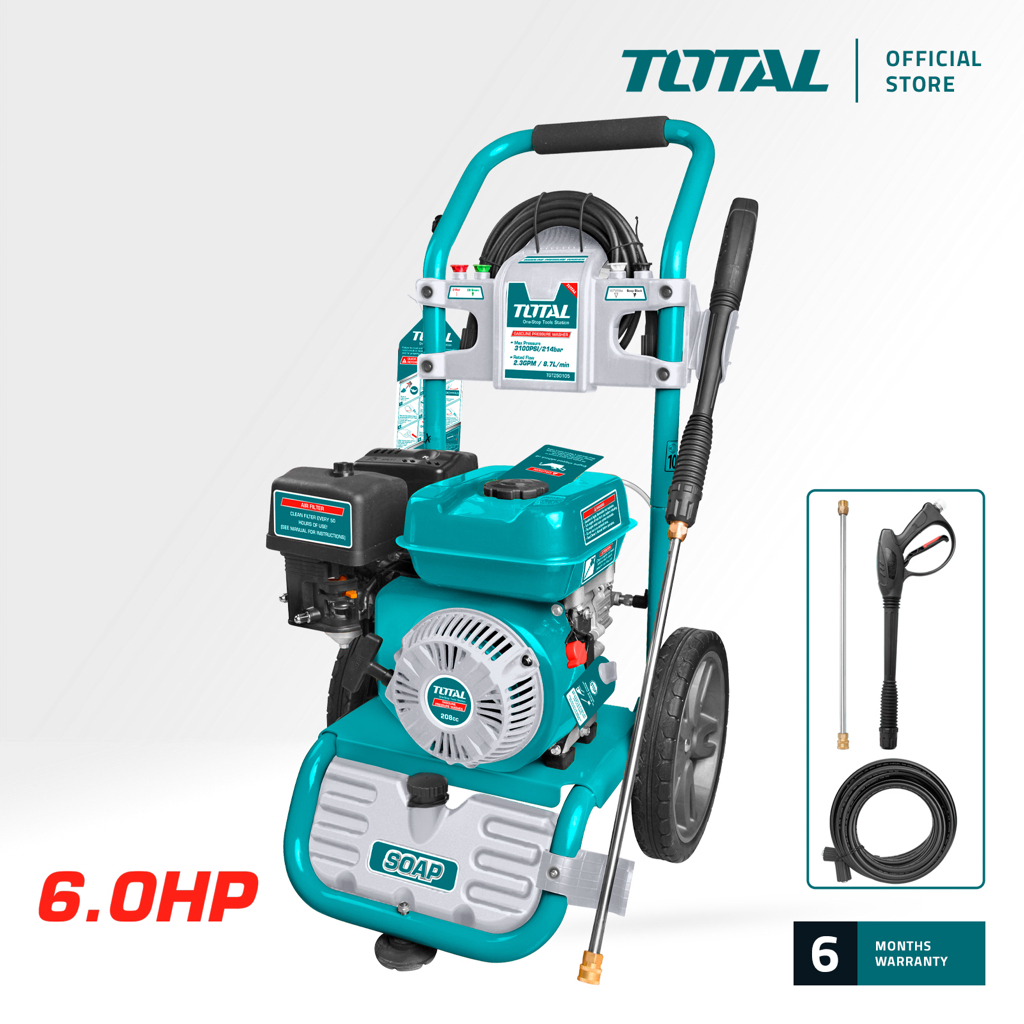 TOTAL Gasoline Pressure Washer 6.0HP Metal Lance Nozzles 3 Pcs Hose 4 Stroke Engine OHV 7M TGT250105 Shopee Malaysia