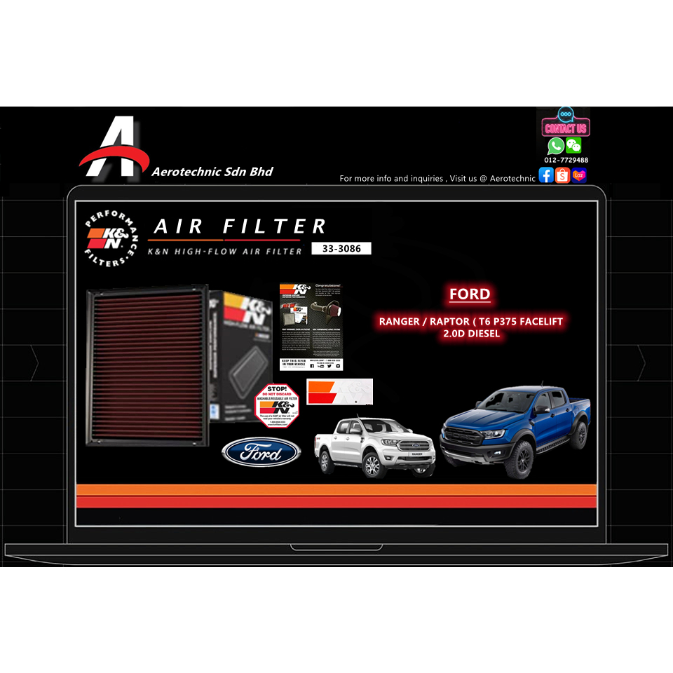 [Ready Stock] K&N USA High Performance Air Filter Ford Ranger / Ranger ...