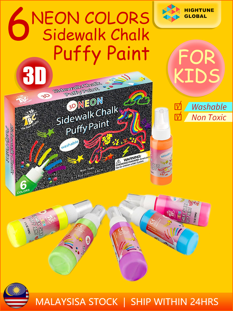 TBC The Best Crafts 3D Paint Sidewalk Chalk Paint 6 Neon Colors Washable Non Toxic Paint for Kids Ideal Craft Painting Supplies