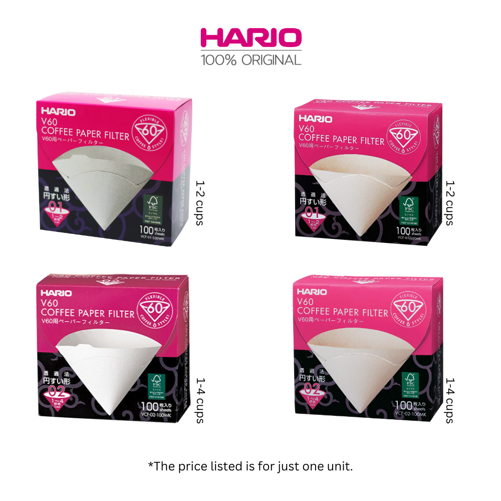 HARIO V60 Filter Paper Size 01 or 02 (White / Natural ) 40 or 100 pcs