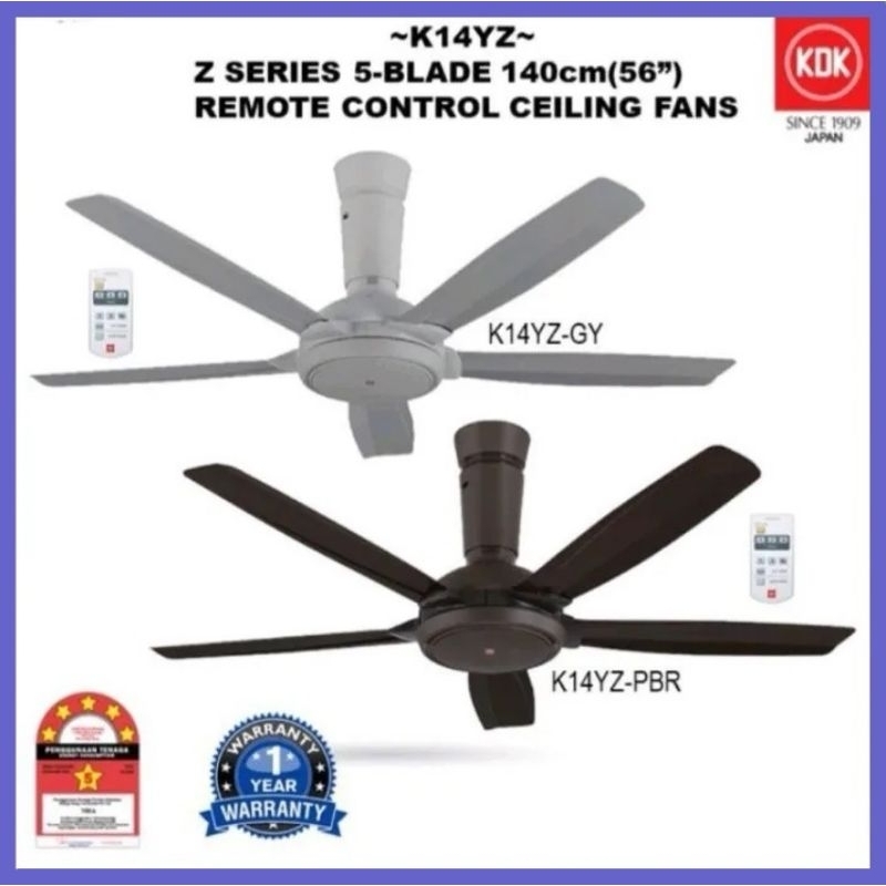 KDK Z SERIES 56" REMOTE CONTROL CEILING FAN (GREY & DARK BROWN) (K14YZ