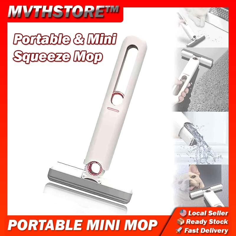 Portable Self-Squeeze Mini Mop Portable Mini Sponge Mop Wet and Dry Use ...