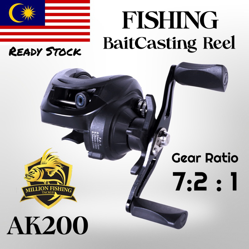 AK200】Mesin BC BaitCasting Fishing Reel Ratio 7:2 :1 High Speed
